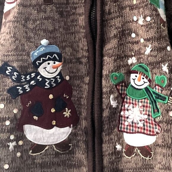 VINTAGE SNOWMAN CHRISTMAS JACKET BROWN PLUS 2X - Picture 7 of 12